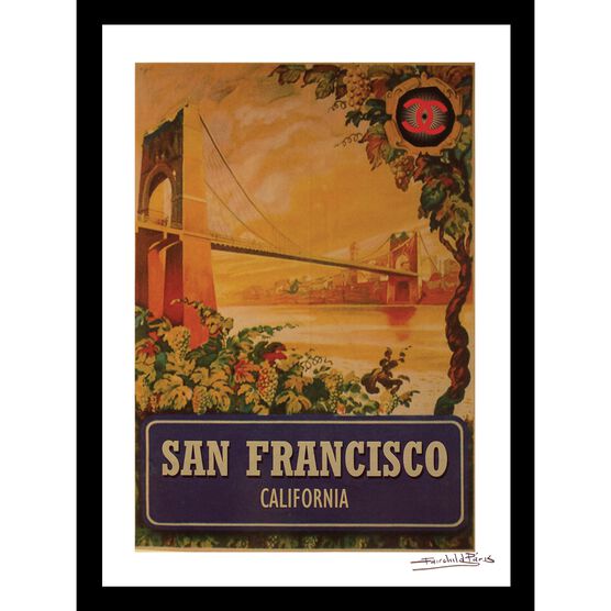 Vintage San Francisco Bridge 14x18 Framed Print, TAN BLUE, hi-res image number null