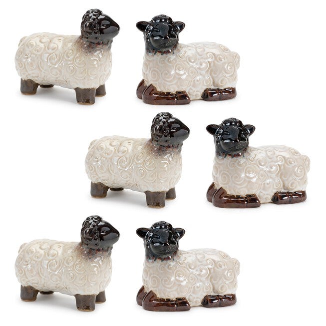 Mini Sheep Figurine (Set of 6), WHITE/BROWN, alternate image number null