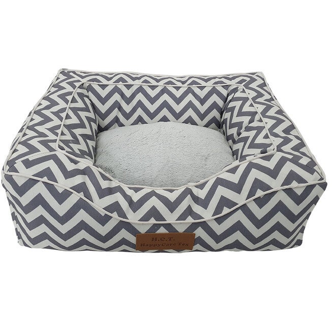 Chevron poly-cotton bolster with detachable faux fur cushion, Small Size, , on-hover image number null