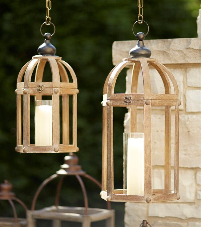 Lanterns (Set of 2) 21 inchesH, 28 inchesH Wood/Metal/Glass, BROWN/CLEAR, hi-res image number null