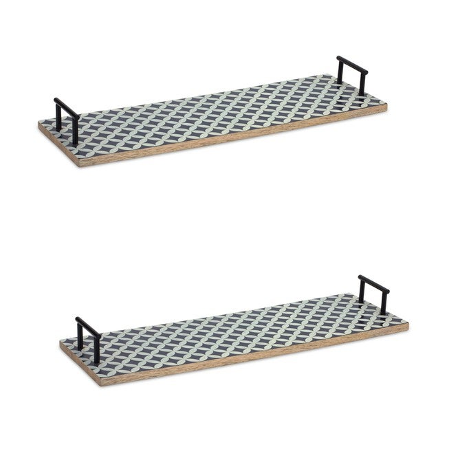 Tray (Set of 2) 24 inchesL x 8.25 inchesW x 2.75 inchesH Mango Wood/Iron, BLUE/WHITE, hi-res image number 0