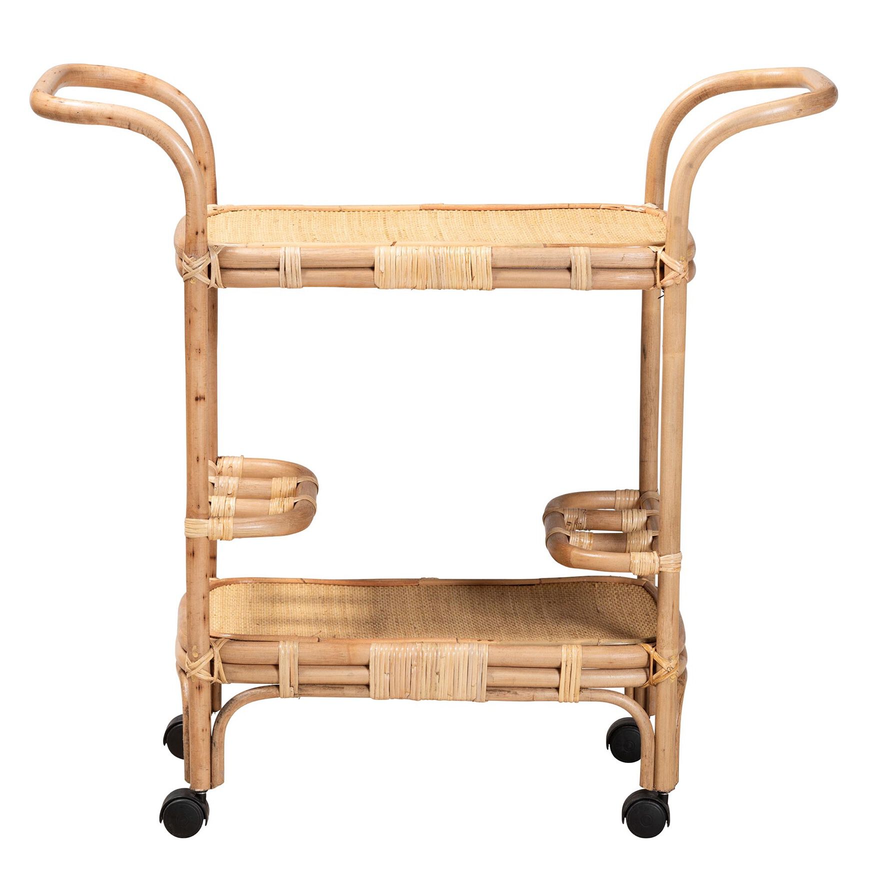 Hadia Modern Bohemian Natural Brown Rattan Wine Cart, , on-hover image number 1