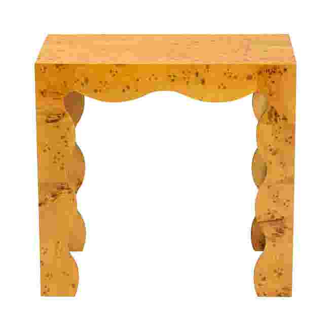 Burl wood end table with unique curved legs