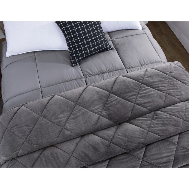 2pc Velvet Blanket & Down Alternative Comforter Set, Gray, , on-hover image number 1