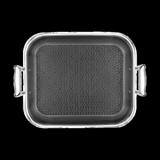 LIVWELL DiamondClad™ 14-inch Hybrid Nonstick Stainless Steel Roasting Pan with Basket, Dishwasher Safe, PFOA-free – Silver/Black, SILVER, alternate image number null