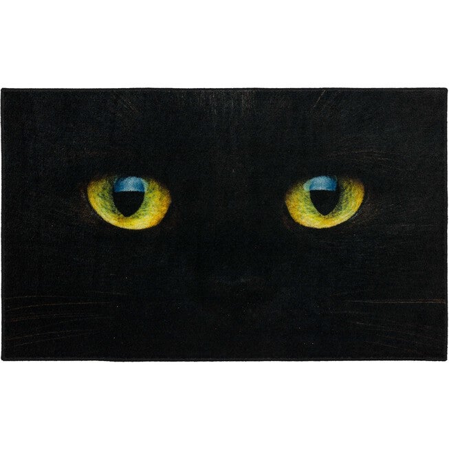Cat Face Black Kitchen Rug, BLACK, hi-res image number null