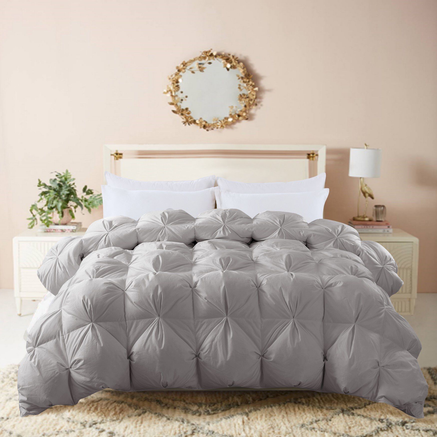 Pintuck Stitch White Duck Down Comforter, GRAY, hi-res image number 0