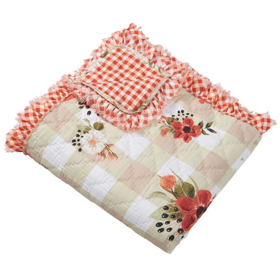 Wheatly Ruffled Gingham Quilted Throw Blanket, , alternate image number null