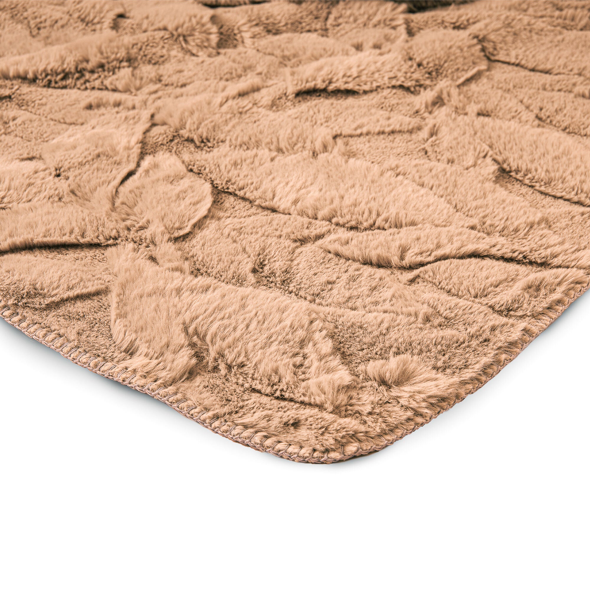 HGTV Triple Jacquard Carved Faux Fur Throw Blanket Quietude 50 x 70 inches, BROWN, alternate image number 2