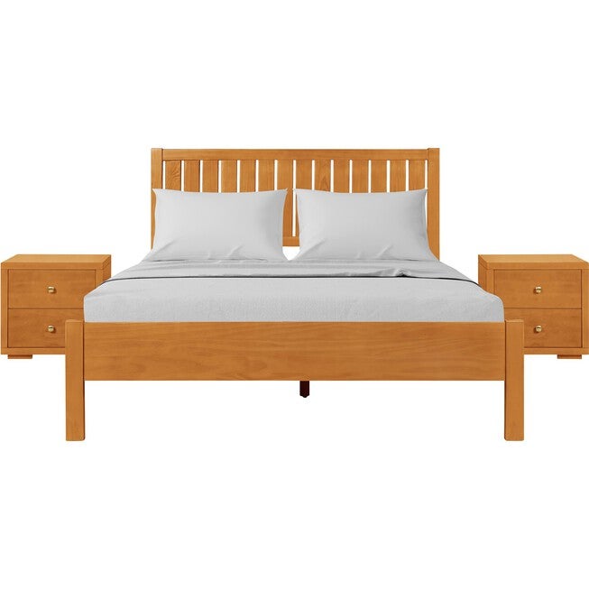 Graham Wooden Platform Bed in Walnut, King with 2 Nightstands, CHERRY, hi-res image number 0