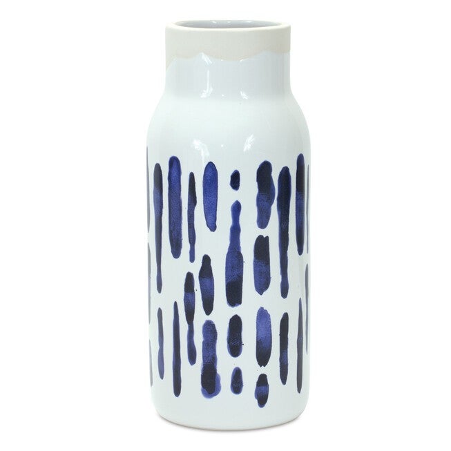 Vase (Set of 2) 4.25 inchesD x 8 inchesH, 4.25 inchesD x 10 inchesH Ceramic, BLUE/WHITE, alternate image number 1