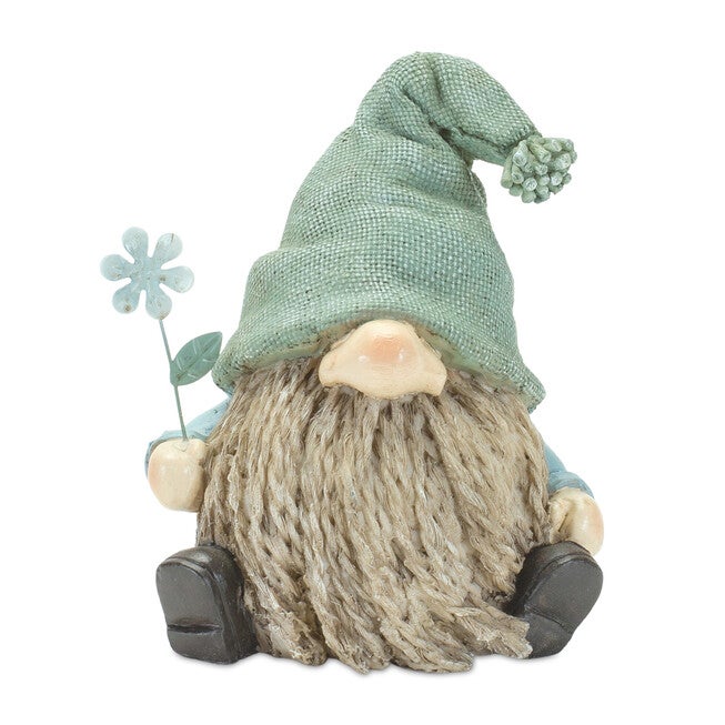 Stone Garden Gnome Figurine With Flower Stem Accent (Set Of 4), , on-hover image number null