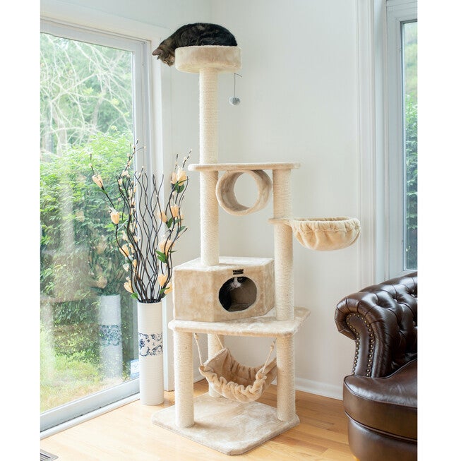 Real Wood 72 inches Cat Tower Entertainment Furniture With Lounge Basket, Perch, , alternate image number 2