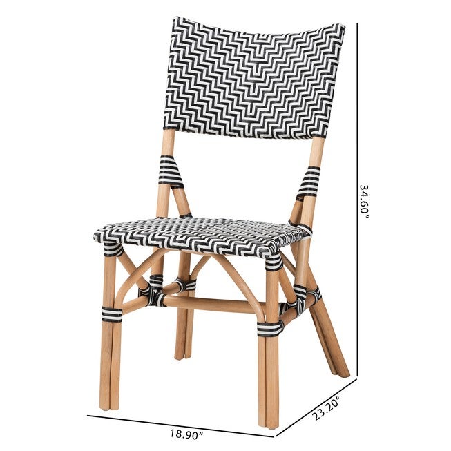Wagner Modern French Black And White Weaving And Natural Rattan Bistro Chair, , alternate image number 8