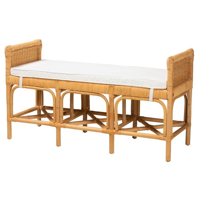 Nairi Modern Bohemian Natural Brown Rattan Bench, NATURAL BROWN RATTAN, hi-res image number 0