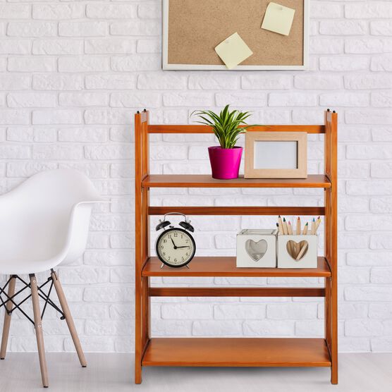 3-Shelf Folding Stackable Bookcase 27.5" Wide-Honey Oak, , alternate image number null