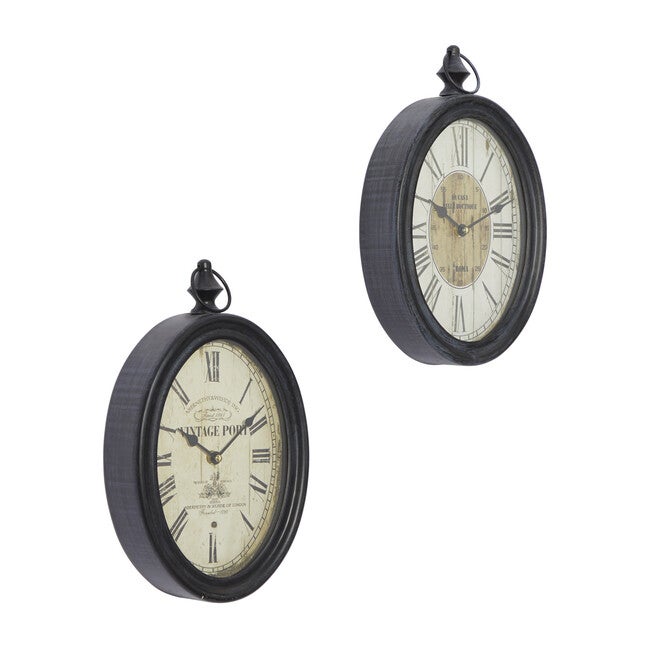 Set Of 2 Black Metal Vintage Wall Clock, , alternate image number 3