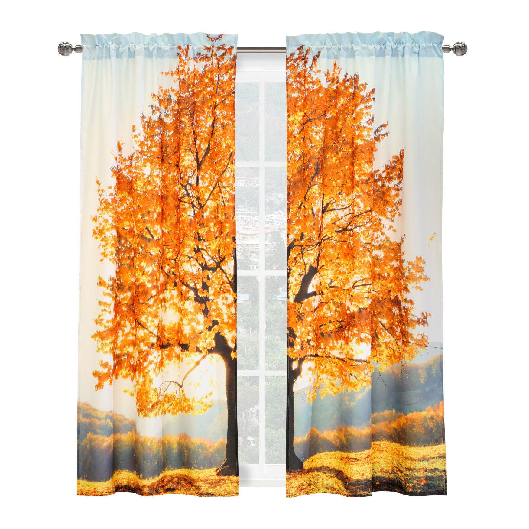 Photo Real Fall Tree Light Filtering Pole Top Curtain Panel Pair, , on-hover image number 1