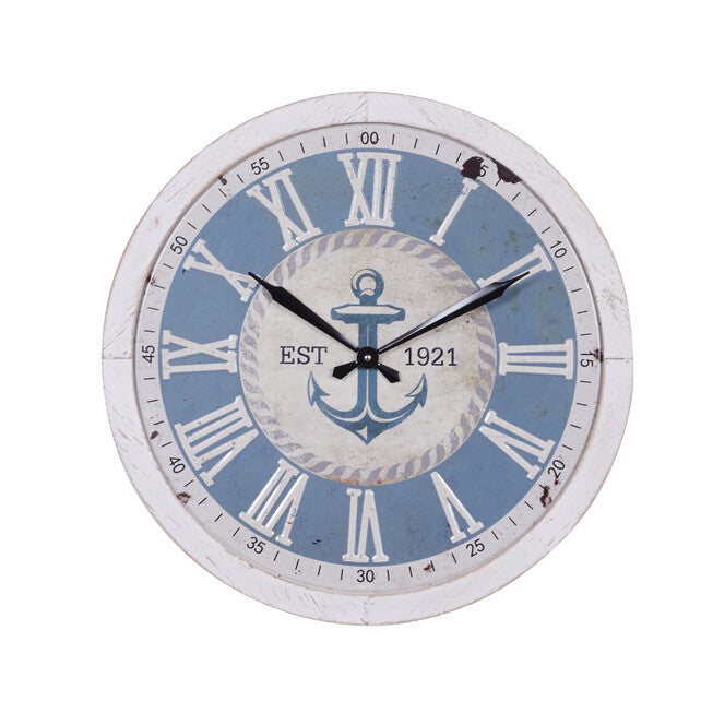 White Coastal Wood Wall Clock, WHITE, hi-res image number 0