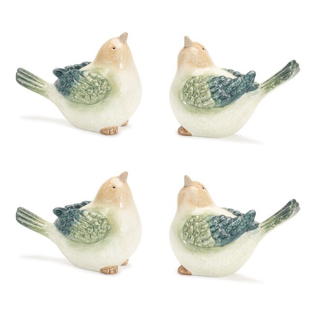 Terra Cotta Bird Figurine (Set of 4), BEIGE/BLUE/GREEN, alternate image number null