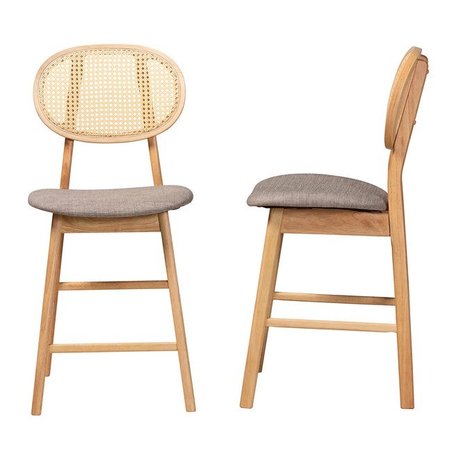 Darrion Mid-Century Modern Grey Fabric And Walnut Brown Finished Wood 2-Piece Counter Stool Set, , alternate image number 9