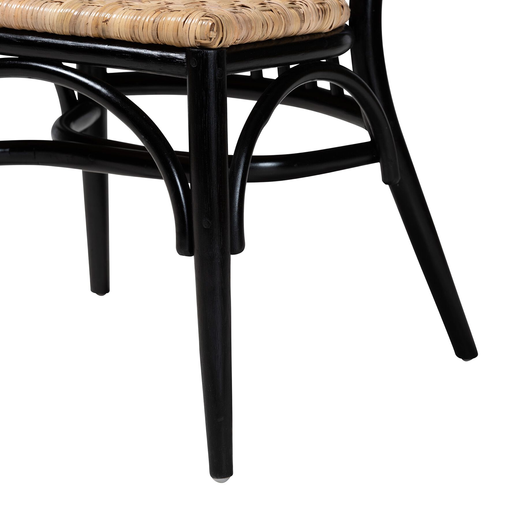 Parthenia Mid-Century Modern Two-Tone Black And Walnut Brown Finished Mahogany Wood And Natural Rattan Dining Chair, , alternate image number 5