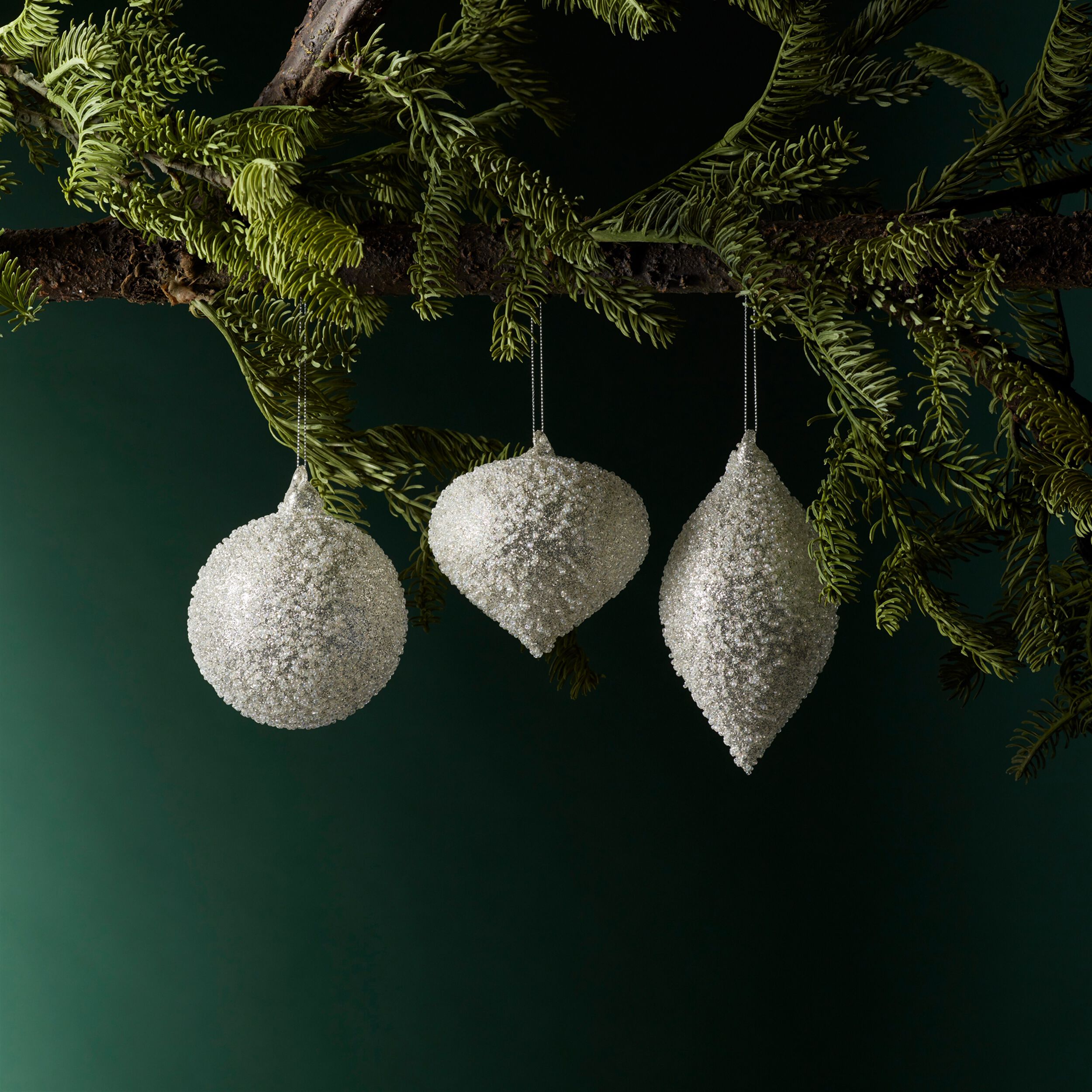 Beaded Glass Tree Ornament (Set of 6), SILVER, alternate image number 2