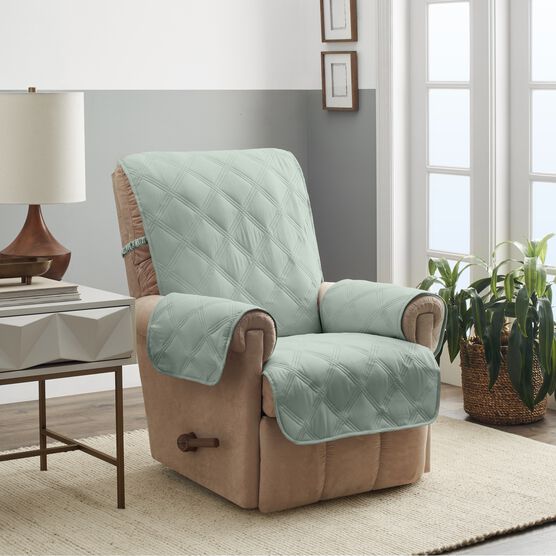 Hampton Diamond Secure Fit Recliner Furniture Cover, CELADON, hi-res image number null