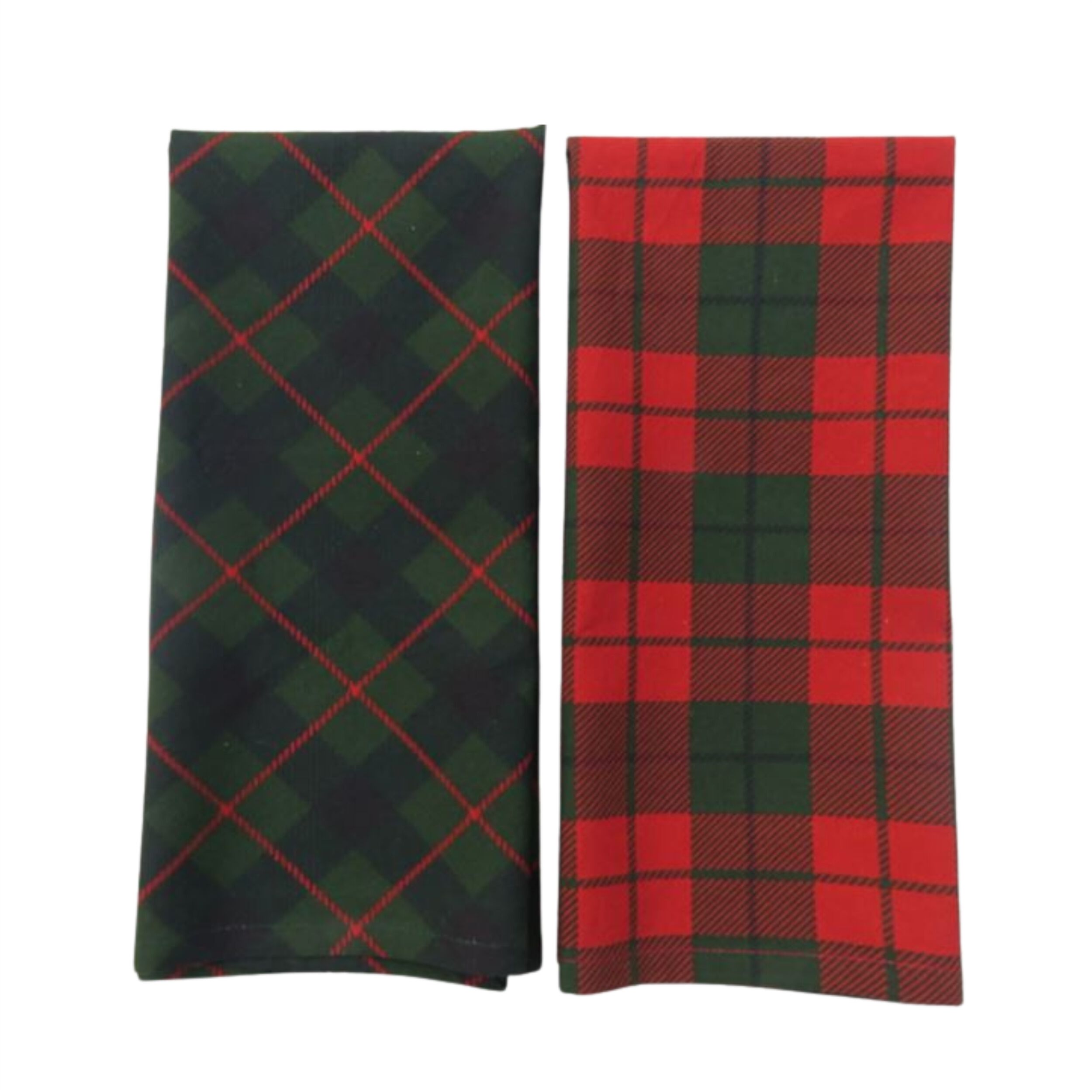 Plaid and Merry Christmas Tea Towel (Set of 3), GREEN RED, hi-res image number 0