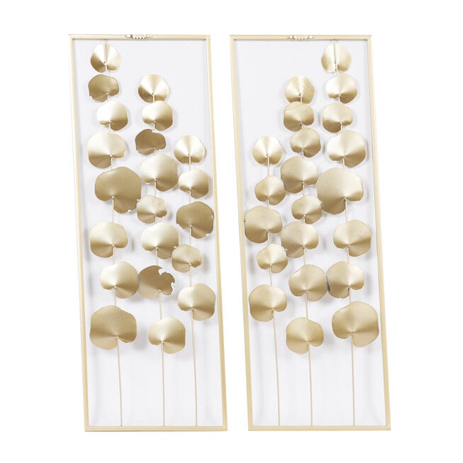 Set Of 2 Gold Metal Floral Wall Decor, , on-hover image number null
