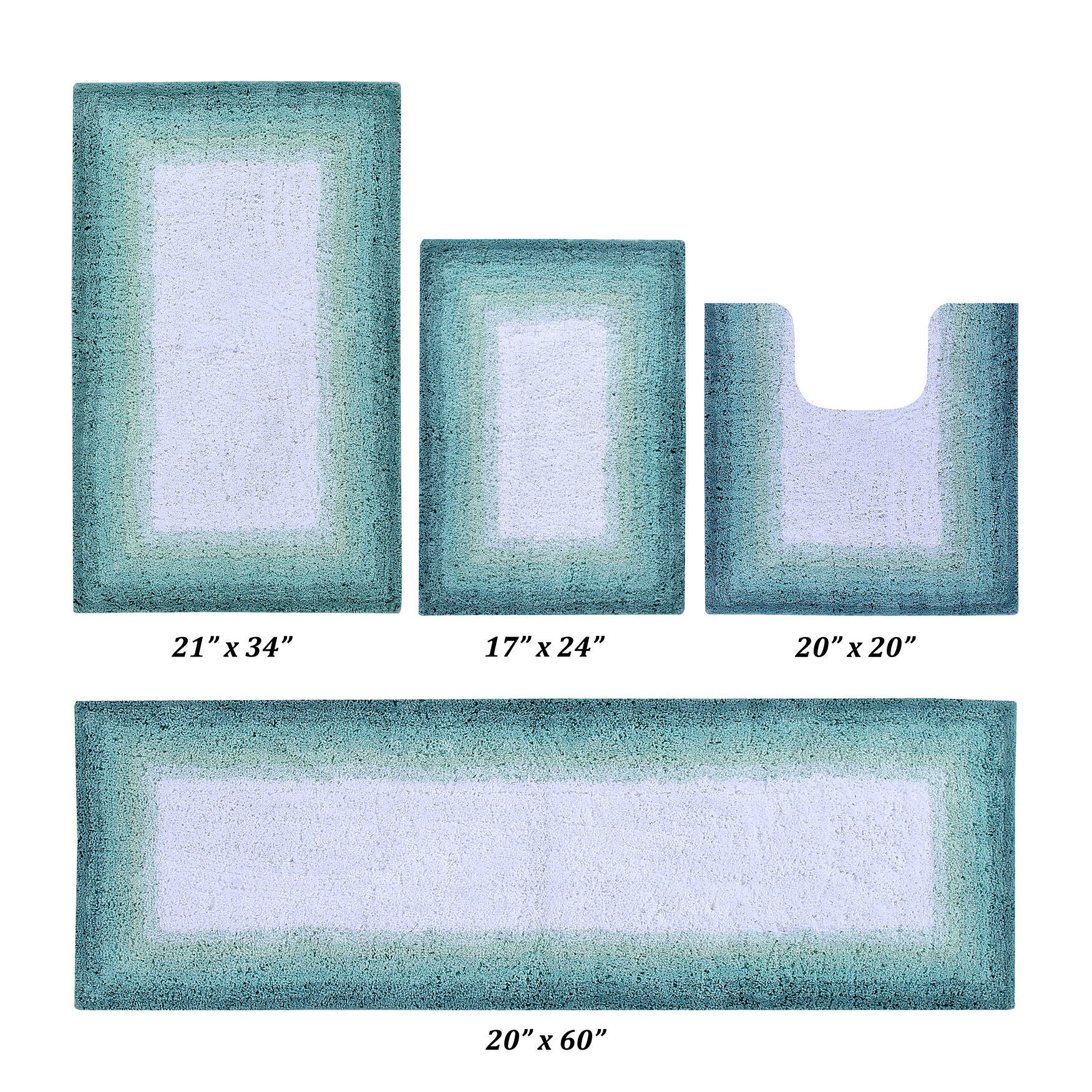 Torrent Border Bath Rug Mat, 4 Pc Set, (17 inches X 24 inches | 20 inches X 20 inches | 21 inches X 32 inches | 20 inches X 60 inches), TURQUOISE, hi-res image number 0