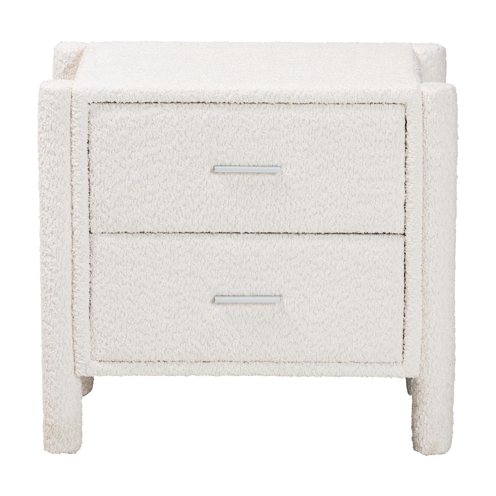 Laria Modern White Teddy-Bear Fabric 2-Drawer Nightstand, WHITE, alternate image number 3