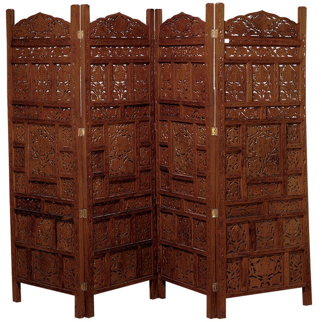 Red Mango Wood Traditional Room Divider Screen, 72 inches x 80 inches x 1 inches, TAN, hi-res image number 0