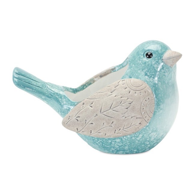 Whimsical Terra Cotta Garden Bird Planter (Set of 2), BLUE, alternate image number null