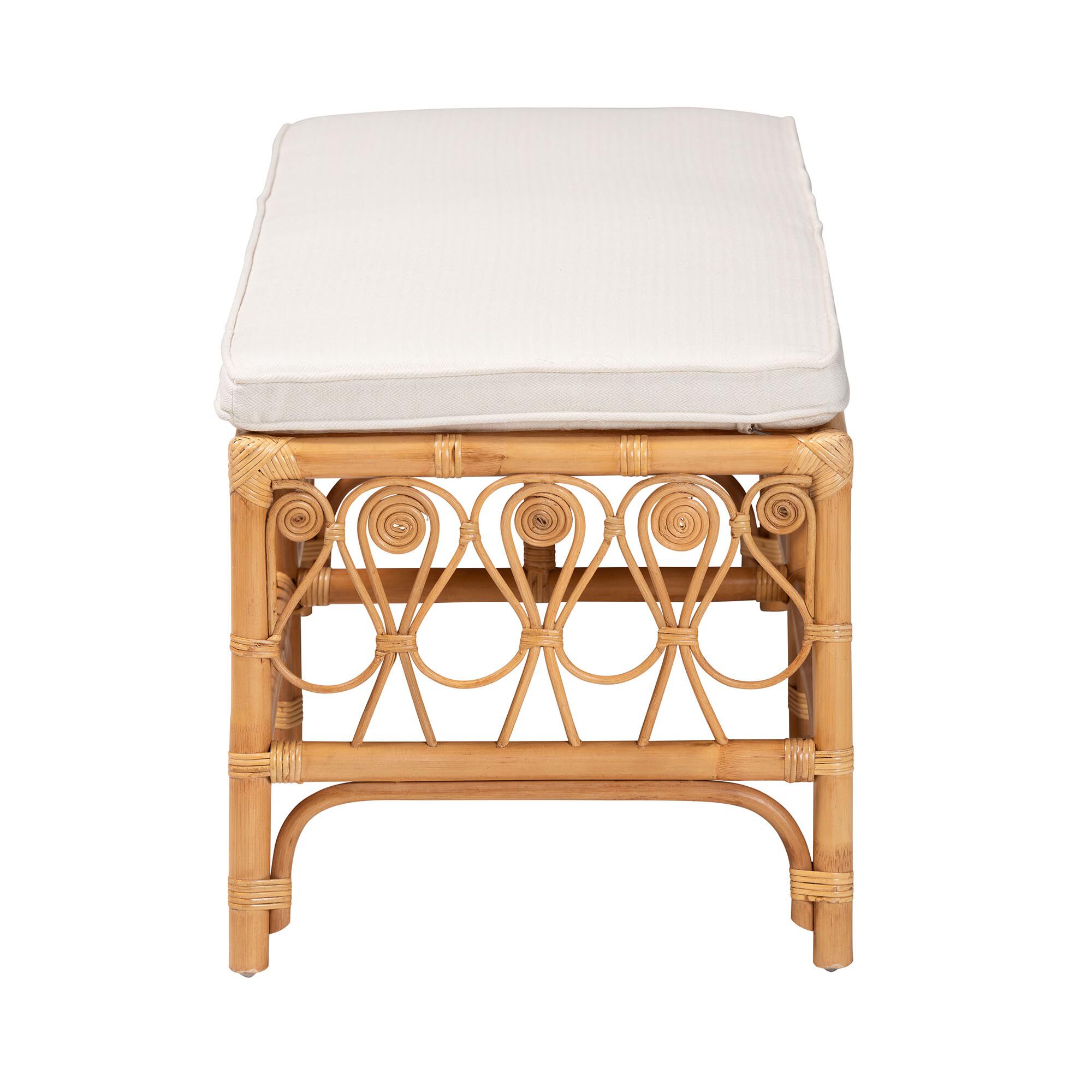 Ibiza Modern bohemian Natural Brown Rattan Bench, WHITE, alternate image number 4