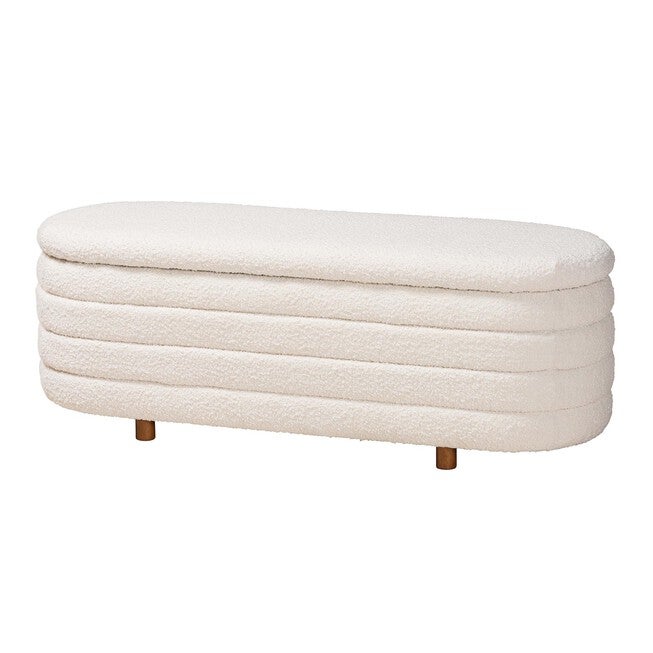Betiana Modern Japandi Cream Boucle Fabric And Walnut Brown Finished Wood Storage Bench, CREAM WALNUT BROWN, hi-res image number null