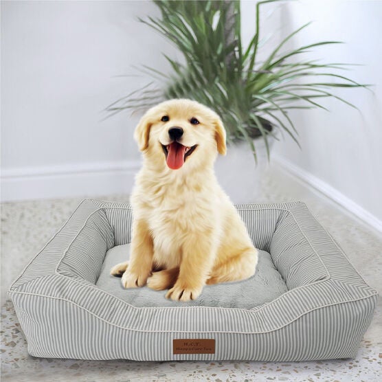 Stripe Printing poly-cotton bolster with detachable faux fur cushion, Small Size, STRIPE GREY, hi-res image number null