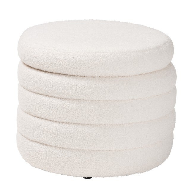 Tabitha Modern And Contemporary Ivory Boucle Upholstered Storage Ottoman, IVORY, hi-res image number null