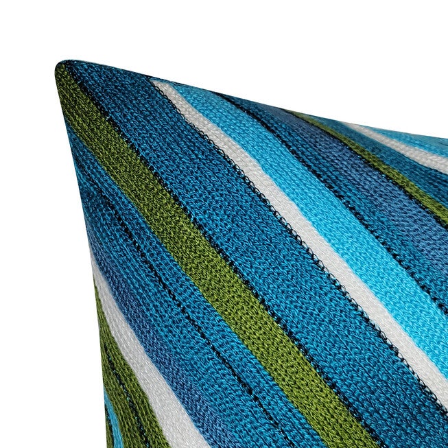Edie @ Home Indoor/Outdoor Ombre Bias Crewel Embroidered Stripe Decorative Throw Pillow 12X24, Aqua Multi, , alternate image number 2