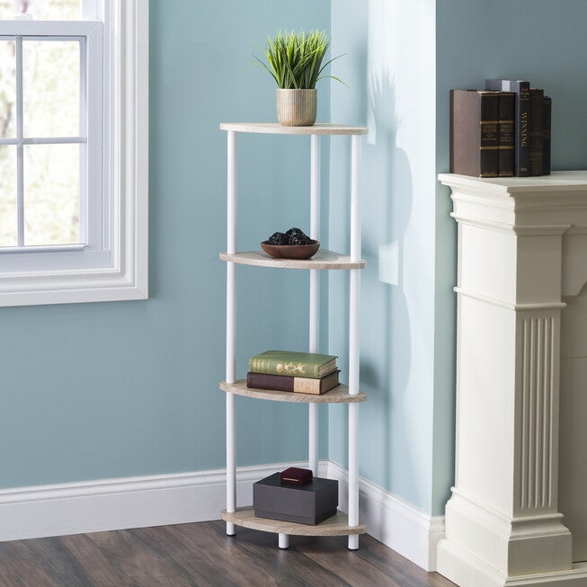 Home Basics Pine Wood 4 Tier Arc Corner Shelf, , alternate image number 1