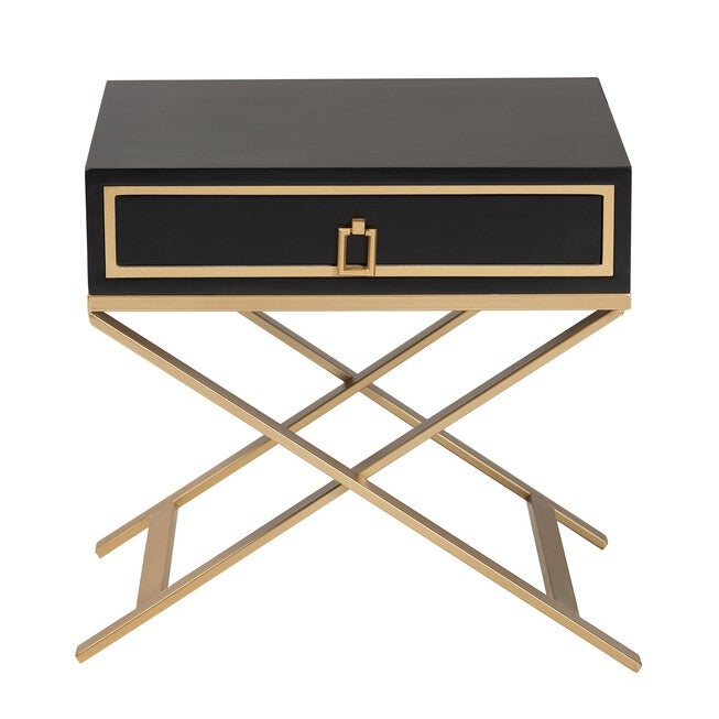 Lilibet Modern Glam And Luxe Black Finished Wood And Gold Metal 1-Drawer End Table, , alternate image number null