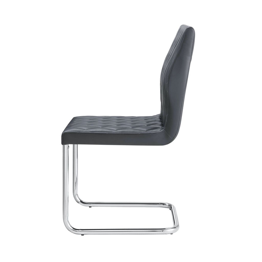 Gray chair with diamond-stitched leather and metal legs