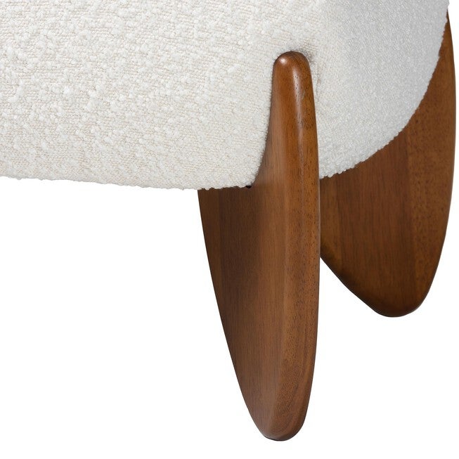 Vinicio Mid-Century Modern Cream Boucle Accent Bench, CREAM/WALN, alternate image number 4