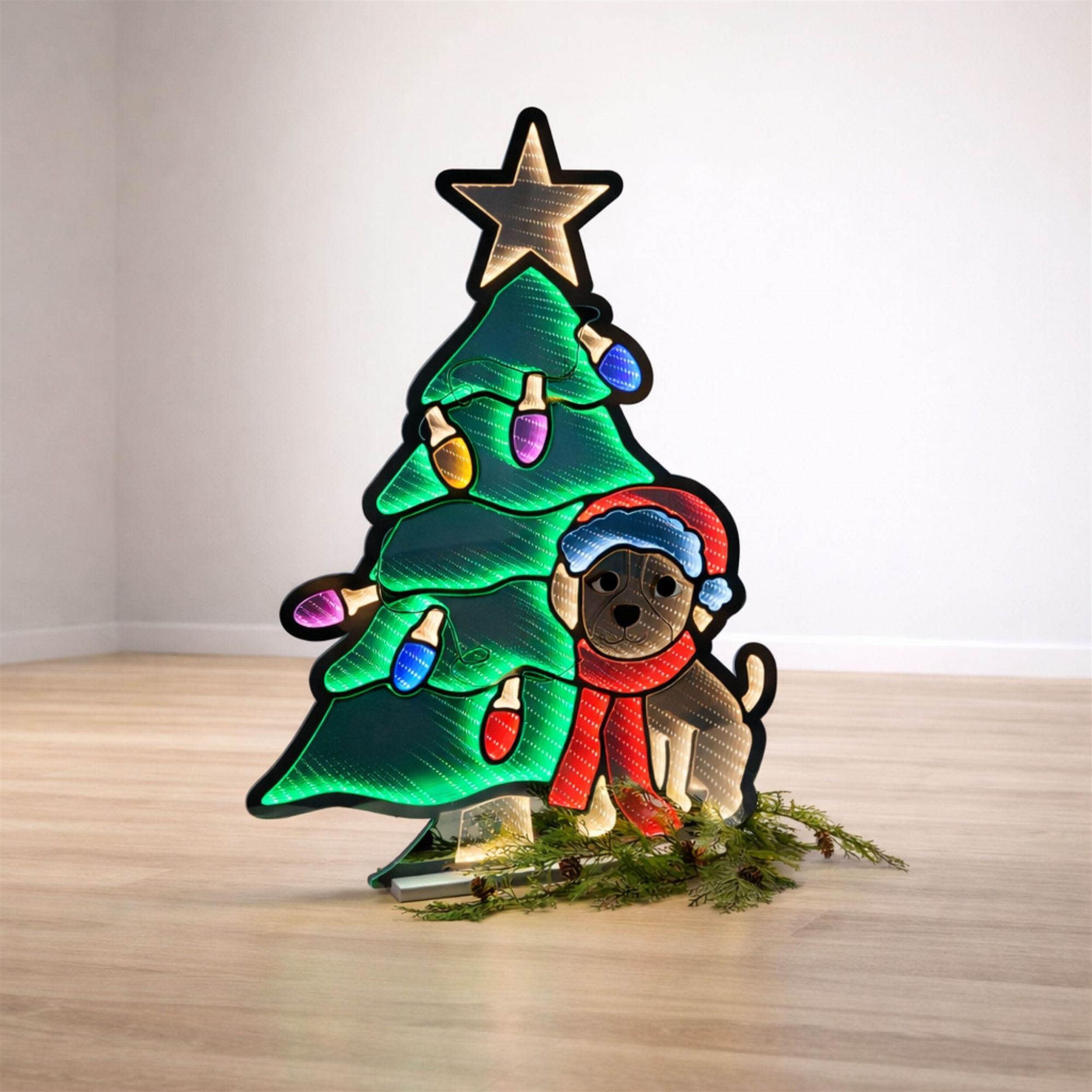 Puppy with Christmas Tree Ekkolight 35 inchesH, MULTICOLOR, alternate image number 2