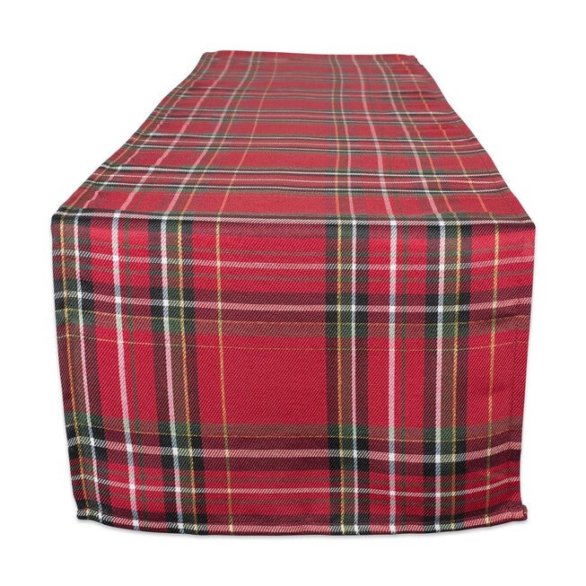 Holiday Metallic Plaid Table Runner 14x108, RED, hi-res image number null