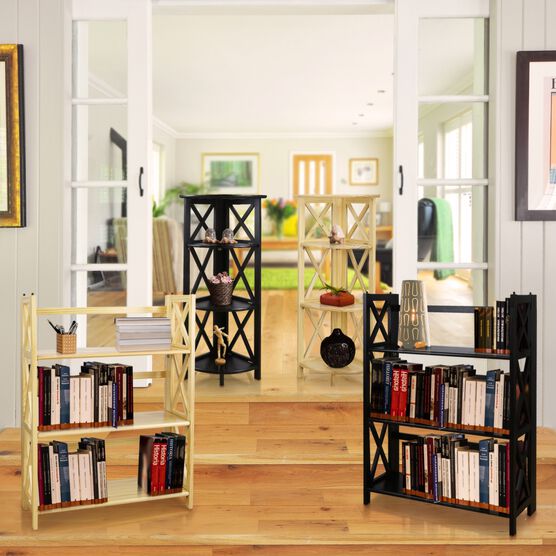 Montego 4-Shelf Corner Folding Bookcase-Black, , alternate image number null