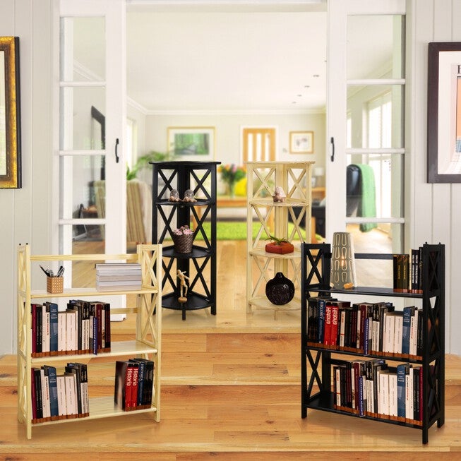 Montego 4-Shelf Corner Folding Bookcase-Black, , alternate image number 12