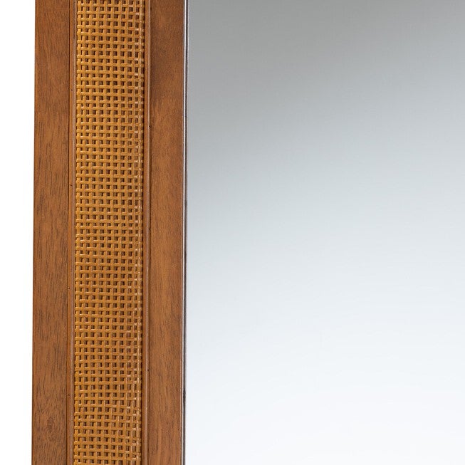 Rowanne Mid-Century Modern Walnut Brown Rubberwood And Rattan Frame Wall Mirror, , alternate image number 2