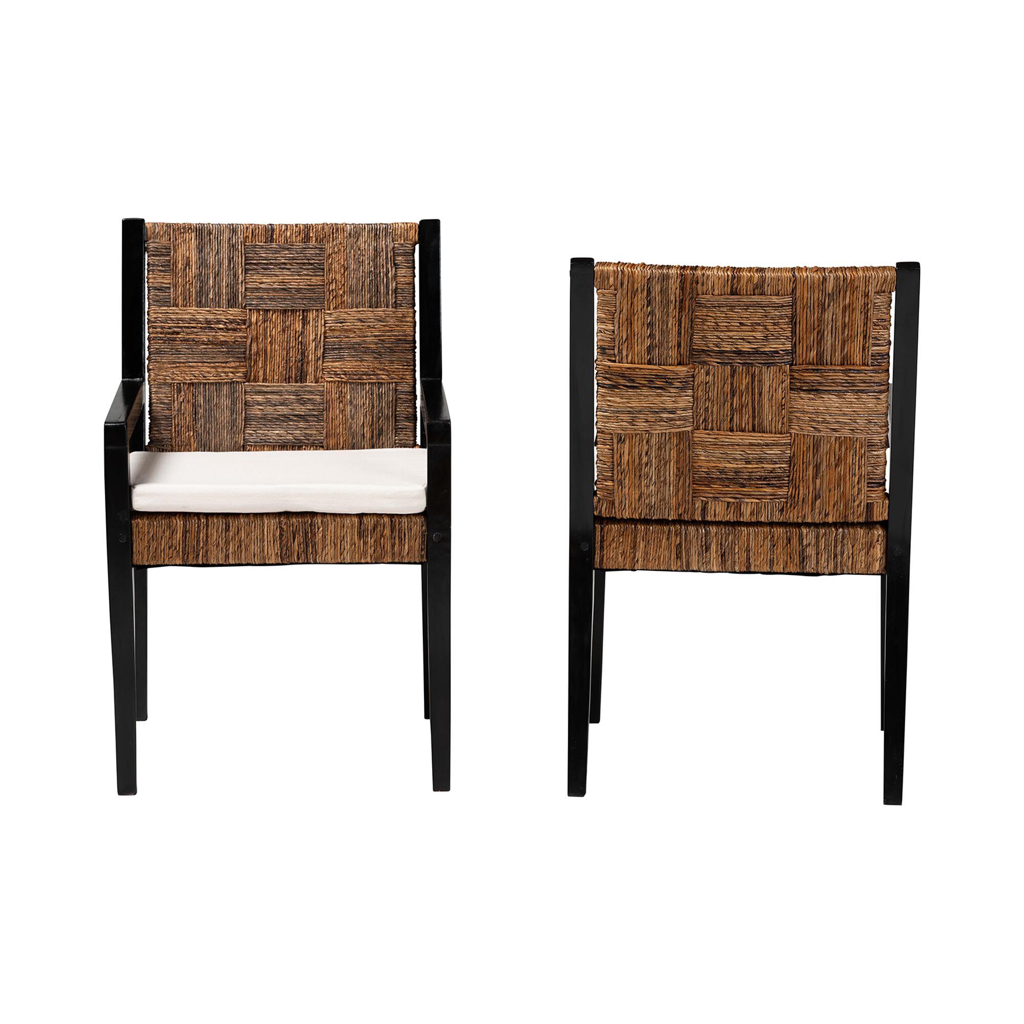 Raniya 2-Piece Handwoven Seagrass Armchairs, BLACK, alternate image number 2