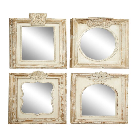 Set Of 4 Brown Wood Vintage Wall Mirror, BROWN, hi-res image number null